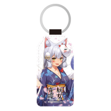 白蔵主（知ったか狐の華涼なる装い） 合皮キーホルダー（台形）
